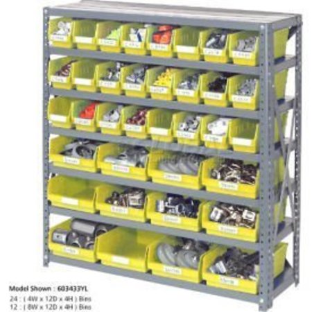 GLOBAL EQUIPMENT Steel Shelving with 48 4"H Plastic Shelf Bins Yellow, 36x18x39-7 Shelves 603438YL